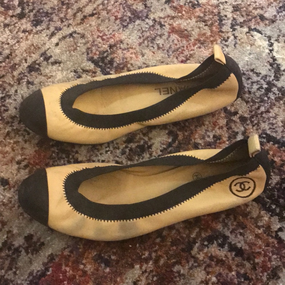 Chanel Cap Toe Black and Cream Ballet Slippers